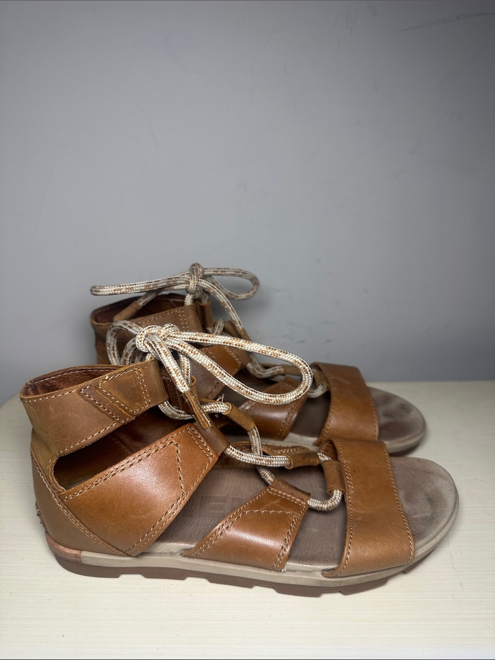 Sorel Brown Leather Lace-Up Gladiator sandals